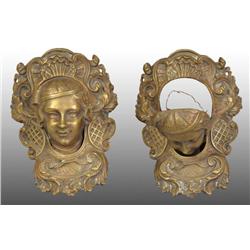 Pair of Bronze Billiard Pockets in Shape of Jester