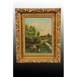 Cow in Pasture Oil Painting.