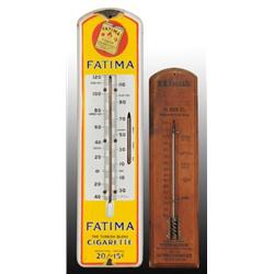 Lot of 2: Porcelain & Wooden Thermometers.