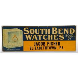 Embossed Tin South Bend Watches Sign.