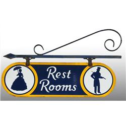 Porcelain Sunoco Restrooms Flange Sign.