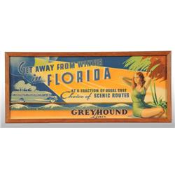 Cardboard Greyhound Lines Florida Tours Sign.