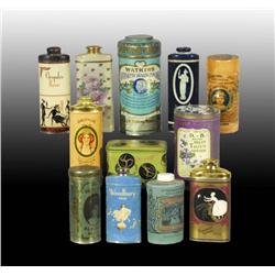 Lot of 12: Miscellaneous Talc Tins.