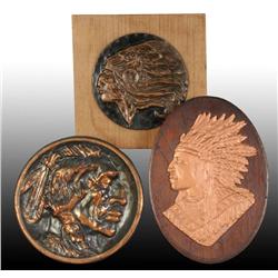 Lot of 3: Metal Indian Head Dimensional Plaques.