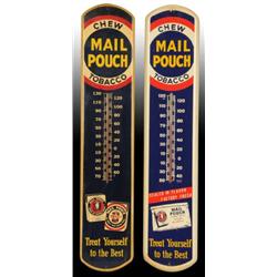 Lot of 2: Tin Mail Pouch Thermometers.