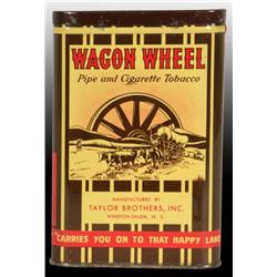Wagon Wheel Vertical Pocket Tobacco Tin.