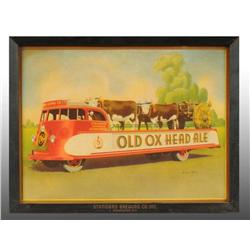 Cardboard Old Ox Head Ale Sign.