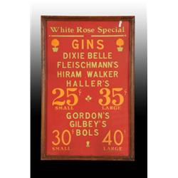 Cardboard White Rose Special Gins Menu Board.