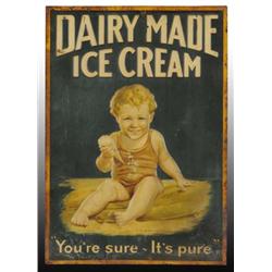 Embossed Tin Dairy Made Ice Cream Sign.