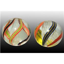 Lot of 2: White Latticino Marbles.
