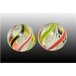 Lot of 2: English Color Latticino Marbles.