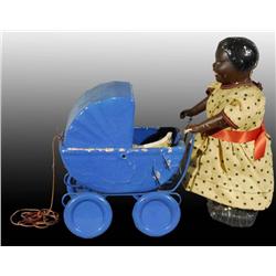 Woman Pushing Doll Carriage Push Toy.