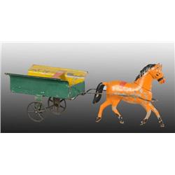 Early Tin Horse-Drawn Cart Push Toy.