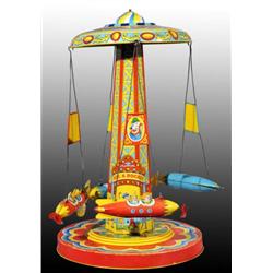 Lithographed Tin Chein Ride-A-Rocket Wind-Up Toy.