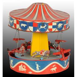 Tin Wolverine Lever Activated Merry-Go-Round Toy.