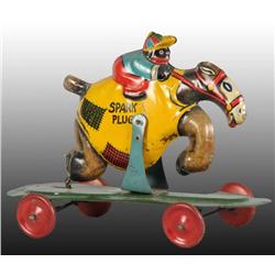 Tin Nifty Snowflake Riding Spark Plug Push Toy.