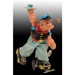 Linemar Popeye Roller Skating Wind-Up Toy in O/B