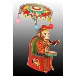 Tin Monkey Playing Drum Wind-Up Toy Partial O/B