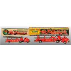 Lot of 2: Tin Toy Friction Fire Trucks. All in O/B