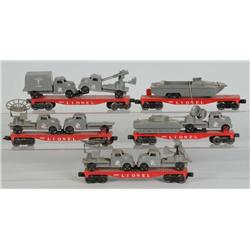 Lot of 5: Lionel Flat Cars with Military Vehicles.