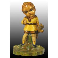 Cast Iron Boy Holding Teddy Bear Doorstop.