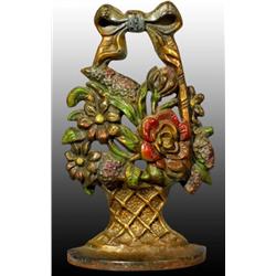 Cast Iron Mixed Flowers Wicker Basket Doorstop.