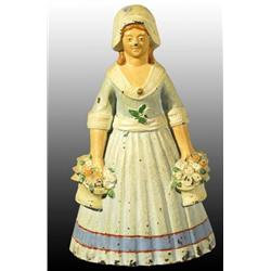 Cast Iron Woman Holding Flowers Doorstop.
