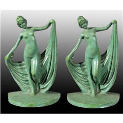 Cast Iron Art Deco Lady with Scarf Bookends.