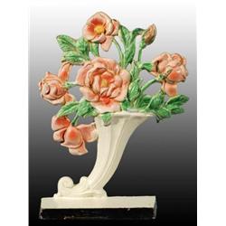 Cast Iron Roses Flower Slanted Vase Doorstop.