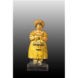 Cast Iron Lady Holding Flower Basket Doorstop.