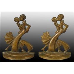 Brass Art Deco Couple Dancing Bookends.