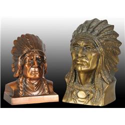Lot of 2: Cast Iron Indian Chief Head Still Banks.