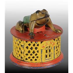 Cast Iron Frog on Round Base Mechanical Bank.