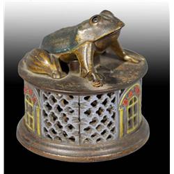 Cast Iron Frog on Lattice Mechanical Bank.