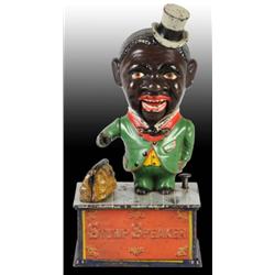 Cast Iron Stump Speaker Mechanical Bank.