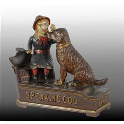 Cast Iron Speaking Dog, Blue Dress Mechanical Bank