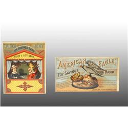 Lot of 2: Mechanical Bank Trade Cards.