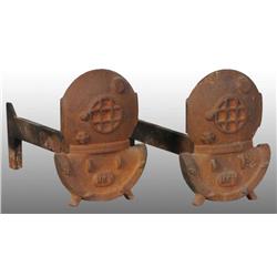 Pair of Cast Iron Diver Helmet Andirons.