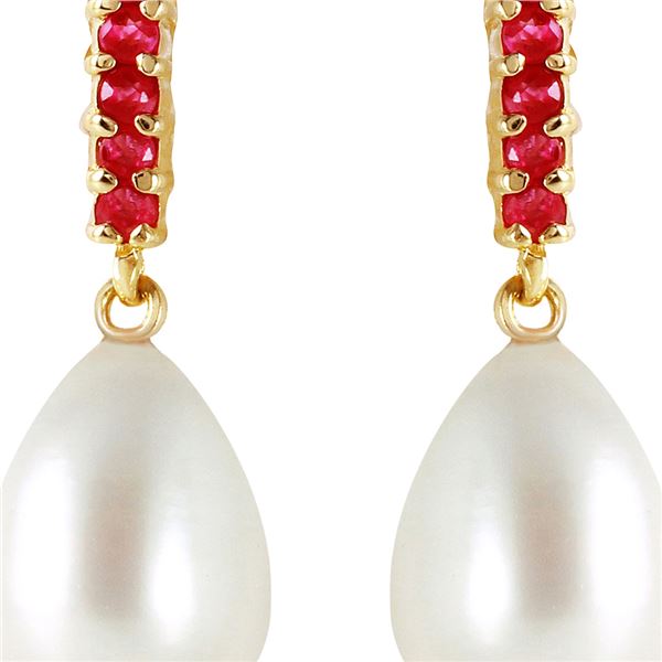 Genuine 8.4 ctw Pearl & Ruby Earrings 14KT Yellow Gold - REF-25F6Z