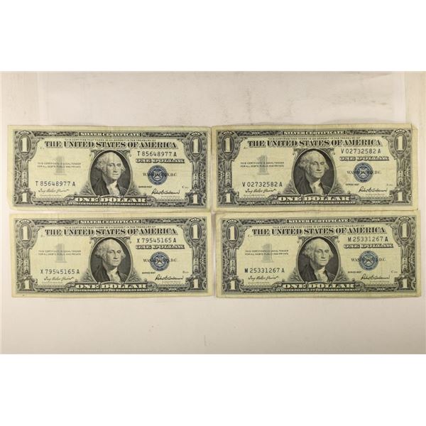 4-$1 BLUE SEAL SILVER CERTIFICATES 4-1957'S