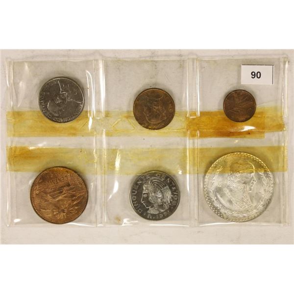 1964 MEXICO 6 COIN UNC SET INCLUDES .100 SILVER