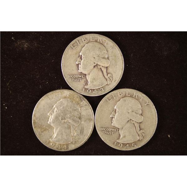 1943-S, 1944 & 1945-S WASHINGTON SILVER QUARTERS