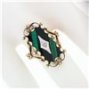 Image 3 : Vintage 14k Gold Rectangular Black Onyx w/ Green Agate Stripes Long Dinner Ring