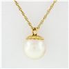 Image 2 : 14k Yellow Gold 7.75mm Round Pearl Solitaire Pendant Necklace w/ 16" Rope Chain