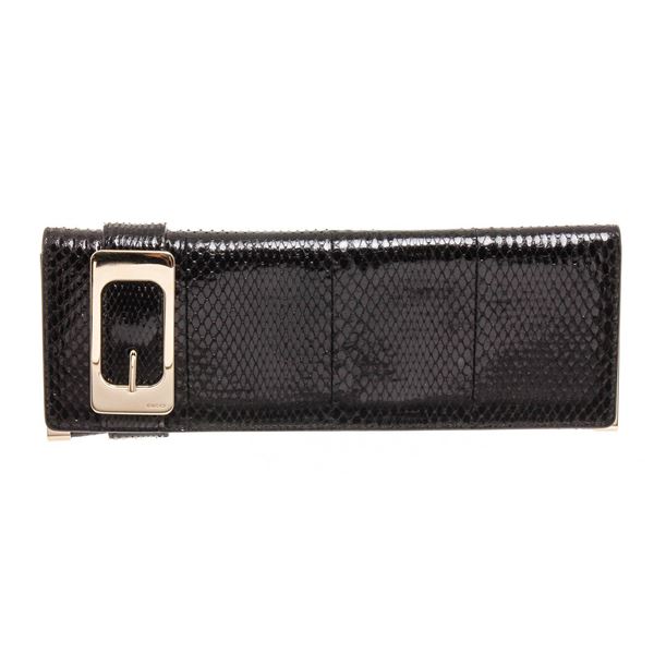 Gucci Black Snakeskin Romy Long Clutch
