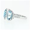 Image 6 : Platinum & 18k Gold 4.18 ctw 3 Stone Oval Aquamarine Ring w/ Round Diamond Halos