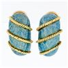 Vintage 18k Yellow Gold Textured Baby Blue Enamel Twisted Wire Dome Earrings