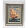 Image 1 : 1950'S PICTURE FRAME WOOD WITH SCOONER SHIP PRINT