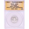 Image 1 : 2014 Proof 1/4 oz Platinum JFK Apollo 11 Anniversary Medal ANACS MS68