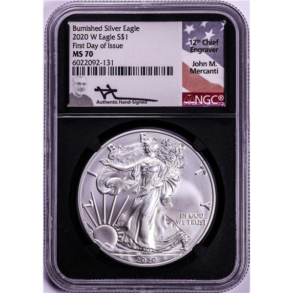 2020-W $1 Burnished American Silver Eagle Coin NGC MS70 Mercanti Signature
